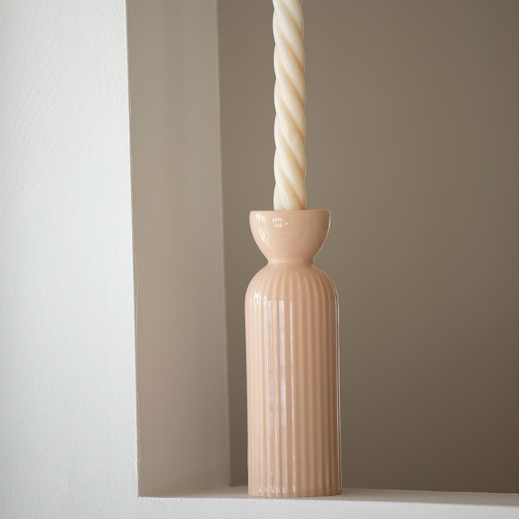 Bougeoir en céramique Lus M - Poudré - Oustao